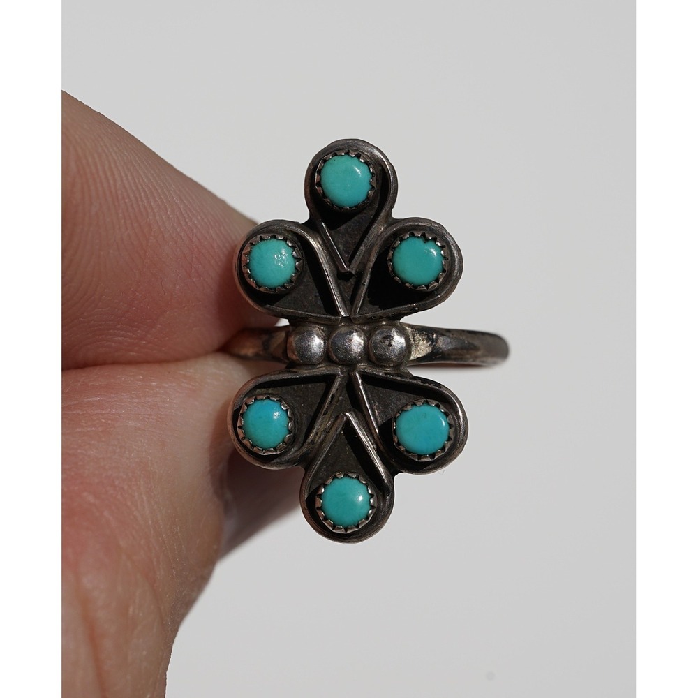 Old Pawn Navajo Native American Indian Sterling Silver Turquoise Ring - Size 5